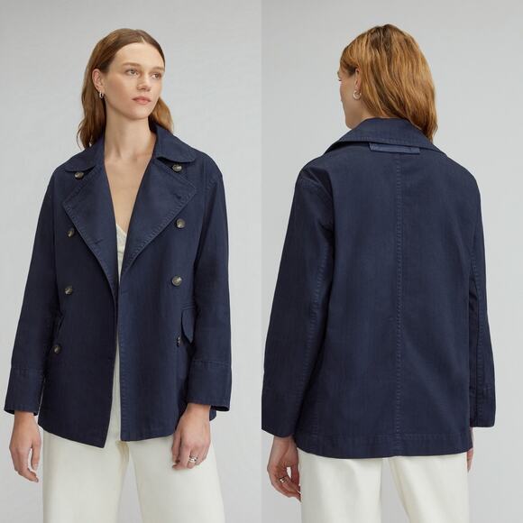 Everlane The Organic Cotton Herringbone Jacket Navy Women XXS NWT Rigid Denim - Picture 1 of 16